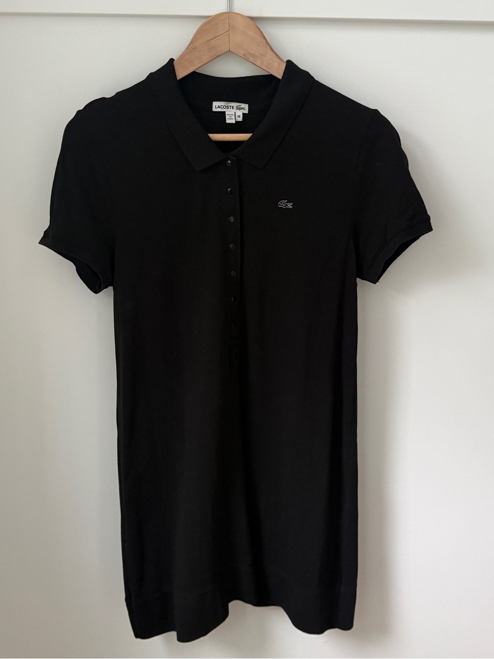 Lacoste Black Slim Fit Stretch Mini Piqué Short Sleeve Polo Tennis Dress